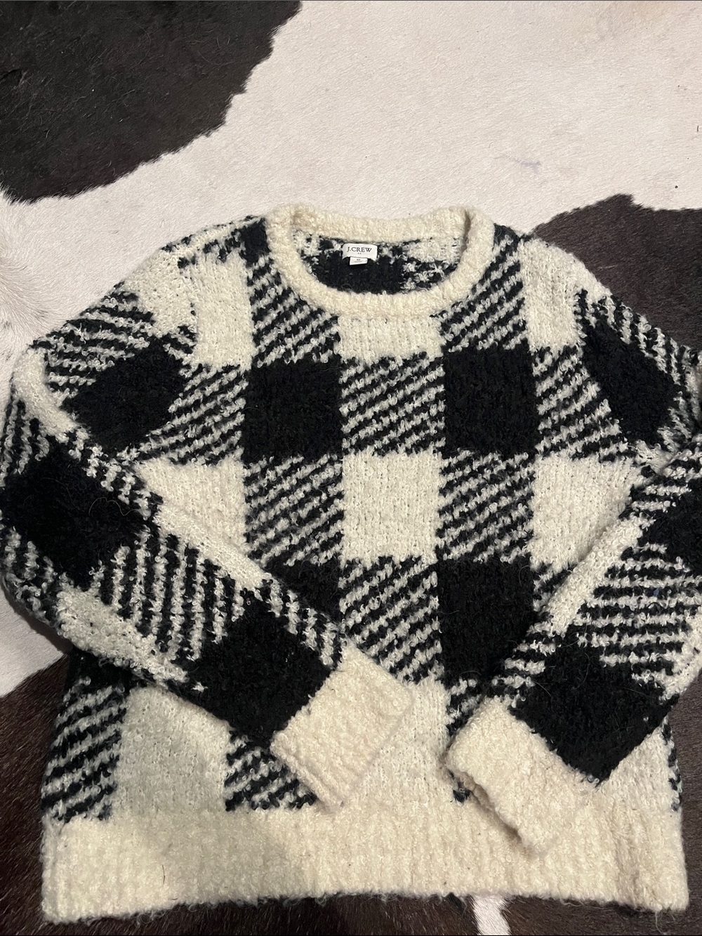 J. Crew Black & Cream Buffalo-Check Fuzzy Knit Sweater